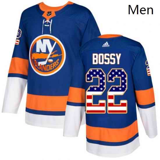 Mens Adidas New York Islanders 22 Mike Bossy Authentic Royal Blue USA Flag Fashion NHL Jersey